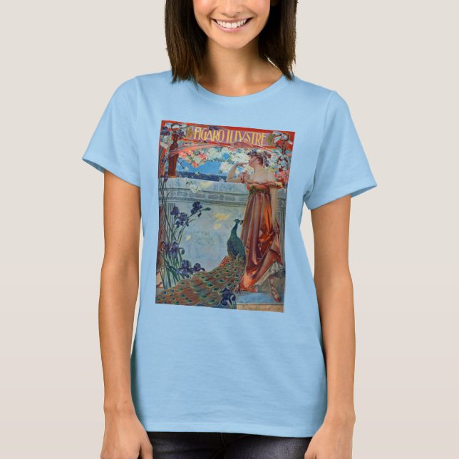 Camiseta Senhora Art Nouveau com Pavão (Frente)