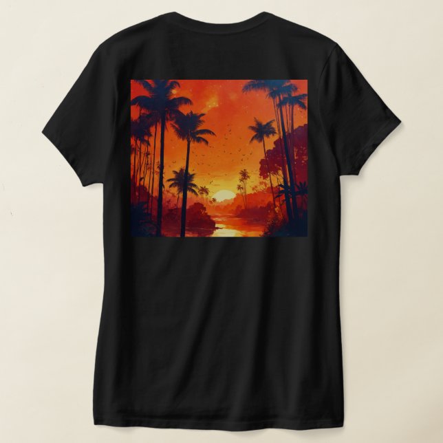 Camiseta "Senhora com Rosa e Tee Vibes Sunset" (Postura das costas)