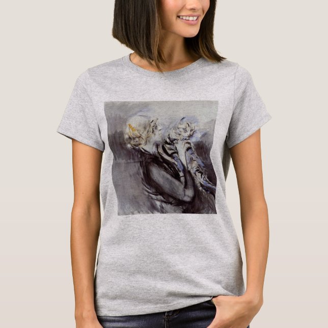 Camiseta Senhora com um gato de Cinza (por Giovanni Boldini (Frente)