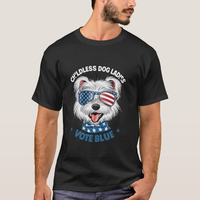 CAMISETA SENHORA DE CÃO INFANTIL VOTANDO AZUL TAMBÉM CONHEC (Frente)