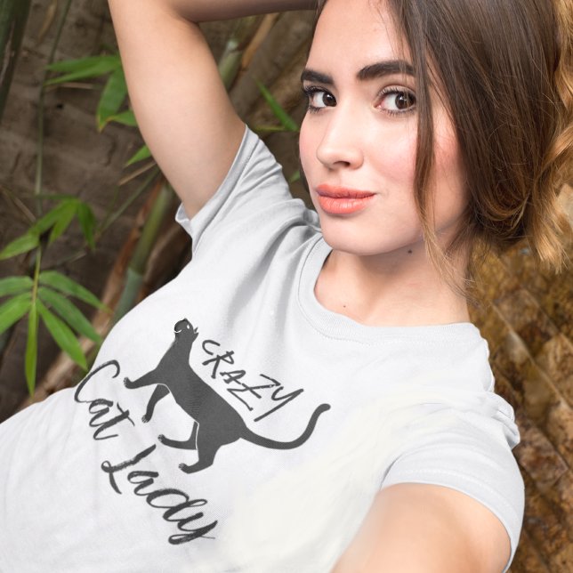 Camiseta Senhora de Gato Louca Popular Personalizada (Criador carregado)