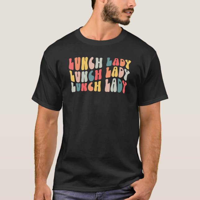 Camiseta Senhora do Almoço Retro Groovy Cafeteria Escolar S (Frente)