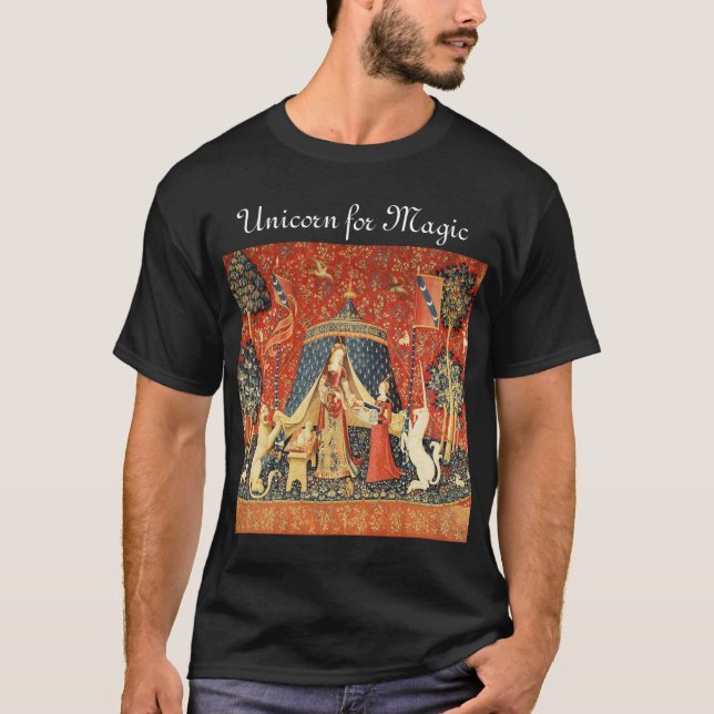 Camiseta SENHORA E UNICORN PARA Flores de Fantasia MÁGICA,  (Frente)