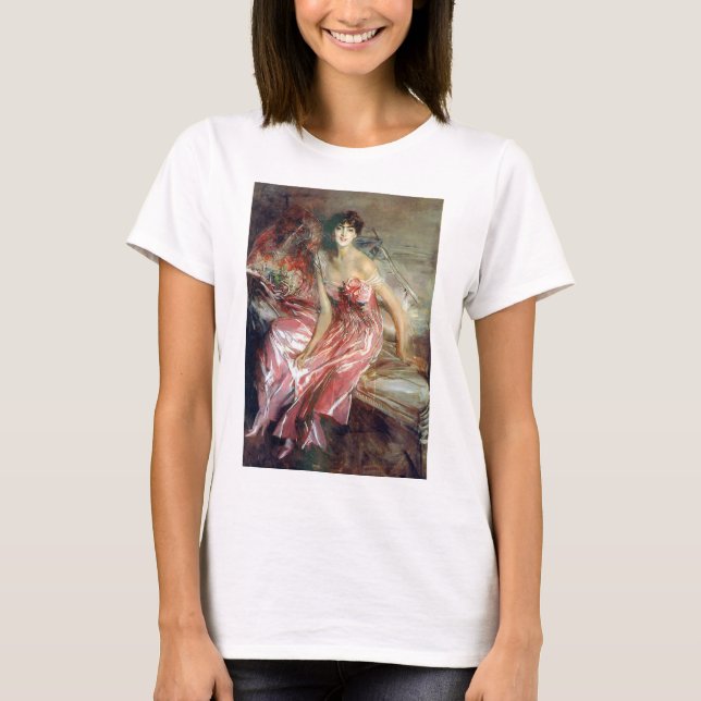 Camiseta Senhora Elegante num Vestido Rosa (por Giovanni Bo (Frente)