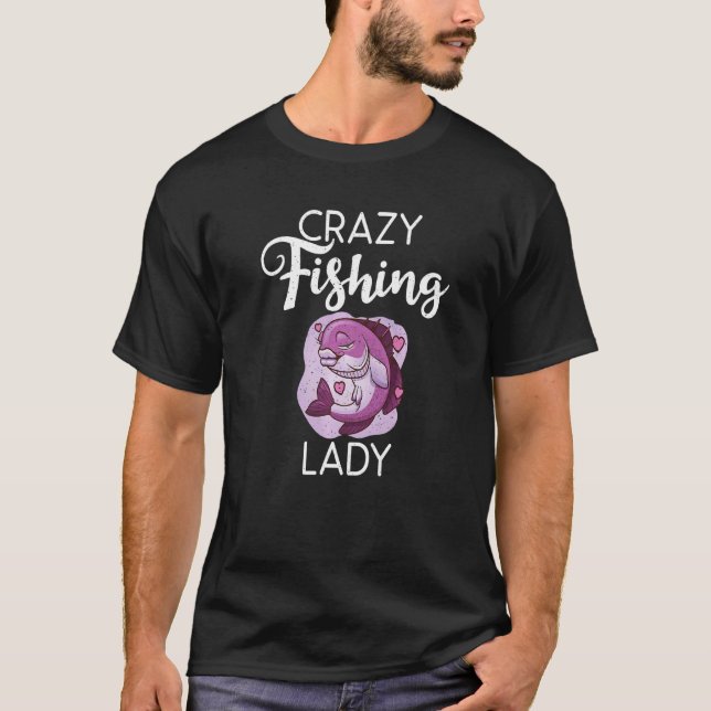 Camiseta Senhora Louca de Pescar Pesca Caça Pesca (Frente)