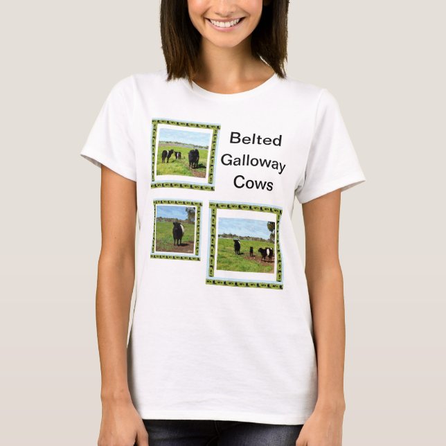 Camiseta Senhoras Belted Galloway Cows T-shirt, (Frente)