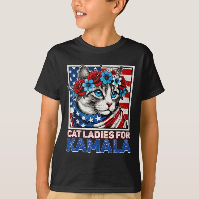 Camiseta Senhoras Para Kamala Funny Cat 2024 Presidente Kam (Frente)