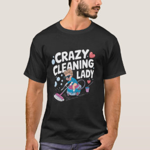 Camiseta Senhorita Louca de Limpeza Balde de Mop Engraçado