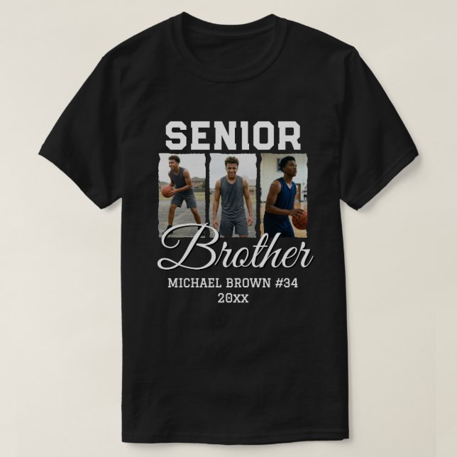 Camiseta Senior Brother Basketball Photo Collage Custom  (Frente do Design)