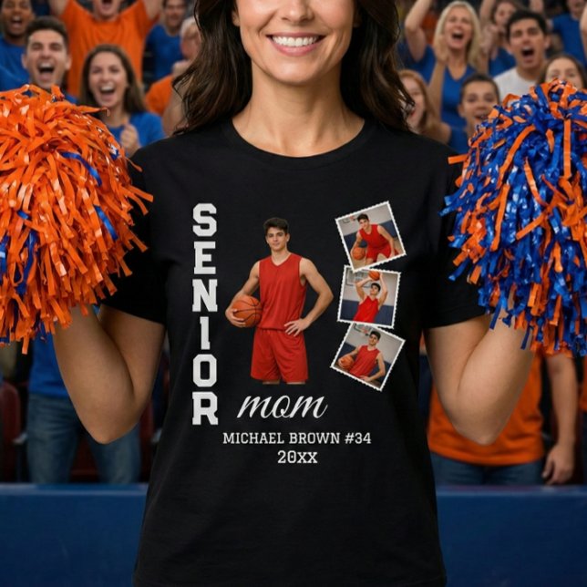 Camiseta Senior Mom Custom Photo Collage Name Number Year (Criador carregado)