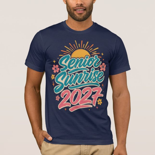 Camiseta Senior Sunrise 2027 Escova Retro Script Graduação  (Frente)