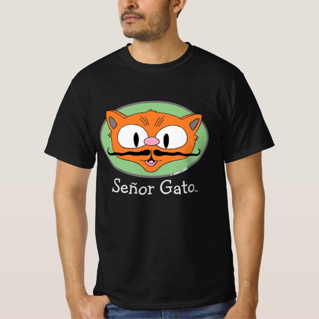 Camiseta Señor Gato™ Bigode de Desenho Animado Gato Cara (Frente)