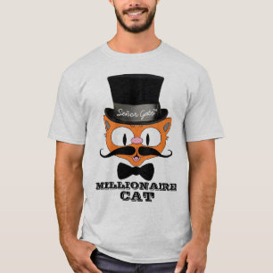 Camiseta Señor Gato Cartoon Milionário Bigode Gato Gravata 