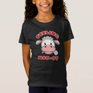 Camiseta Sensação de Moo-dy   Cute Cartoon Cow Cote T Shi