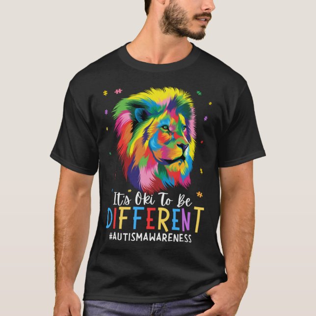 Camiseta Sensibilização Autismo É Oki ser um filho leão dif (Frente)