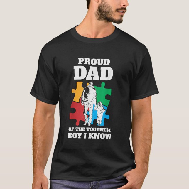 Camiseta Sensibilização autista Mês Mens Orgulhosos Pai Aut (Frente)