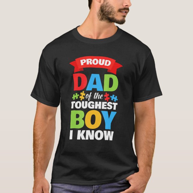 Camiseta Sensibilização autista Mês Mens Orgulhosos Pai Aut (Frente)
