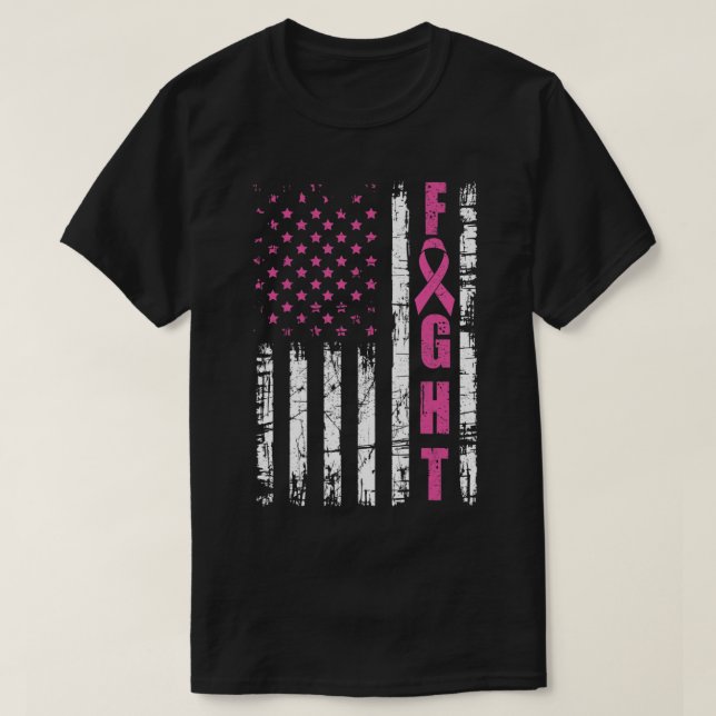 Camiseta Sensibilização do Cancer Americano Bandeira Lutar  (Frente do Design)