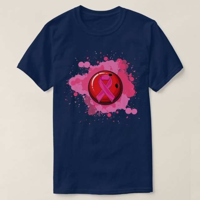 Camiseta Sensibilização do Cancer de Fita Rosa de boliche (Frente do Design)