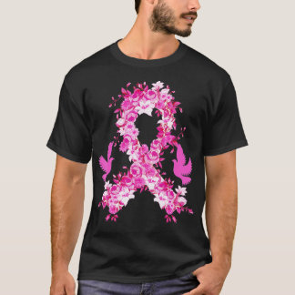 Camiseta Sensibilização do Cancer de Fita Rosa Floral