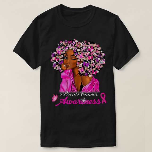 Camiseta Sensibilização do Cancer para as mulheres afro-ame (Frente do Design)