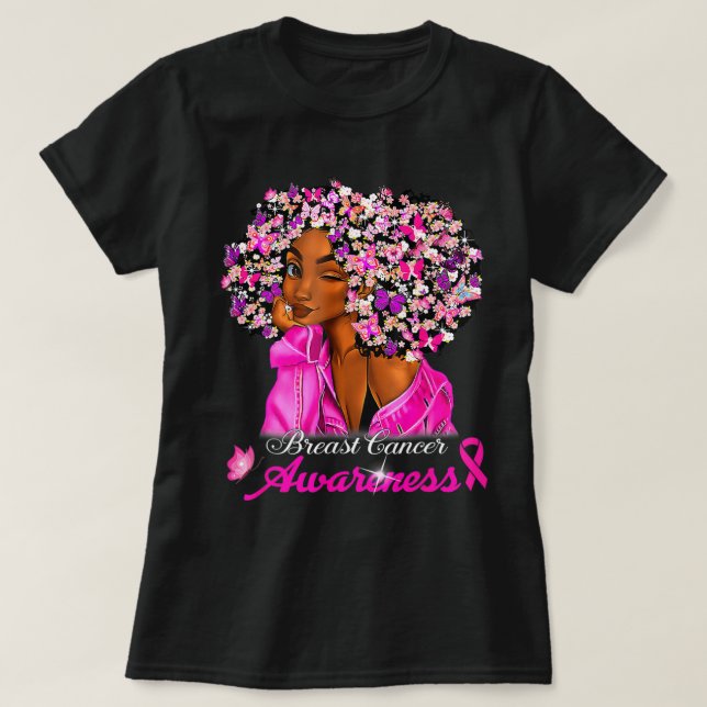 Camiseta Sensibilização do Cancer para as mulheres afro-ame (Frente do Design)