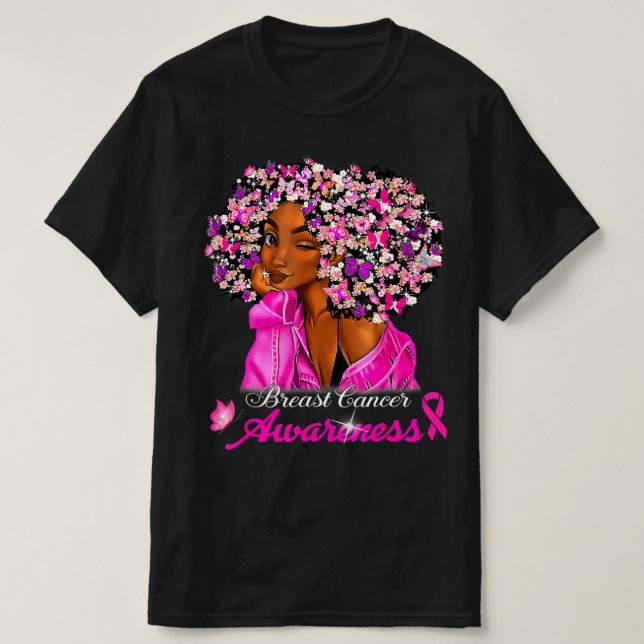 Camiseta Sensibilização do Cancer para as mulheres afro-ame (Frente do Design)