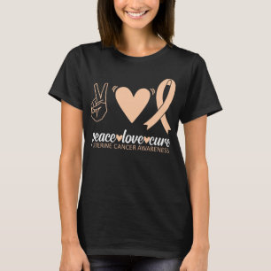 Camiseta Sensibilização do Cancer Uterino Paz Amor Curva 