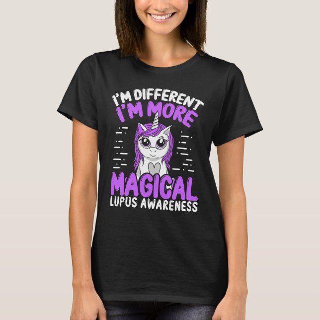 Camiseta Sensibilização do Lupus Unicorn Mulheres Roxo Fita (Frente)