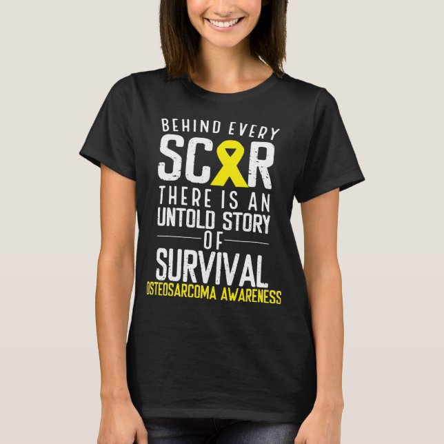 Camiseta Sensibilização do Osteosarcoma com cicatriz amarel (Frente)
