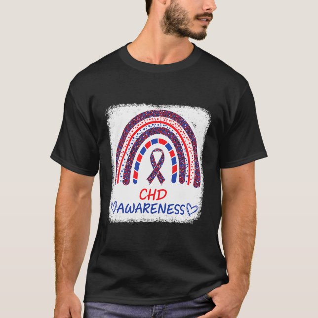 Camiseta Sensibilização Doença cardíaca branqueada Rainbow  (Frente)