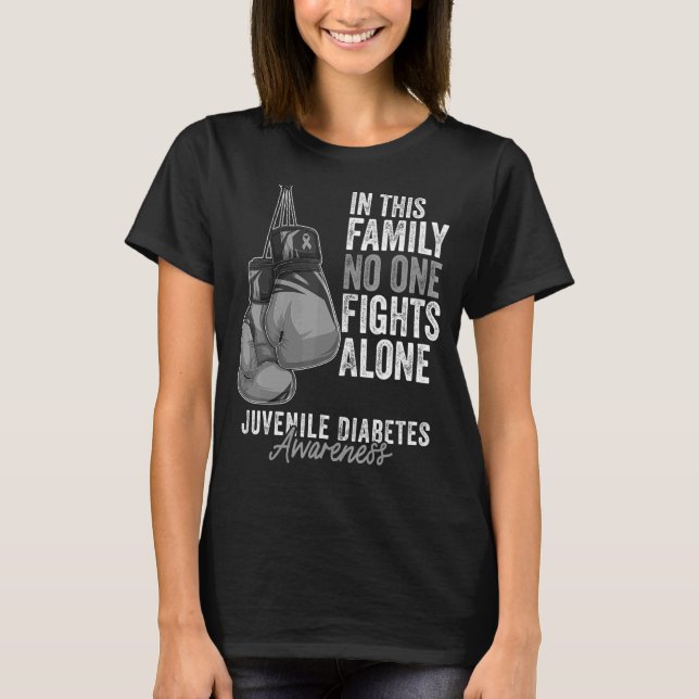 Camiseta Sensibilização Juvenil Diabetes Mês Luvas Cinza (Frente)
