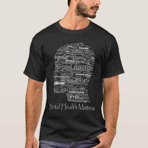 Camiseta Sensibilização Para A Saúde Mental Palavras-Cabeça