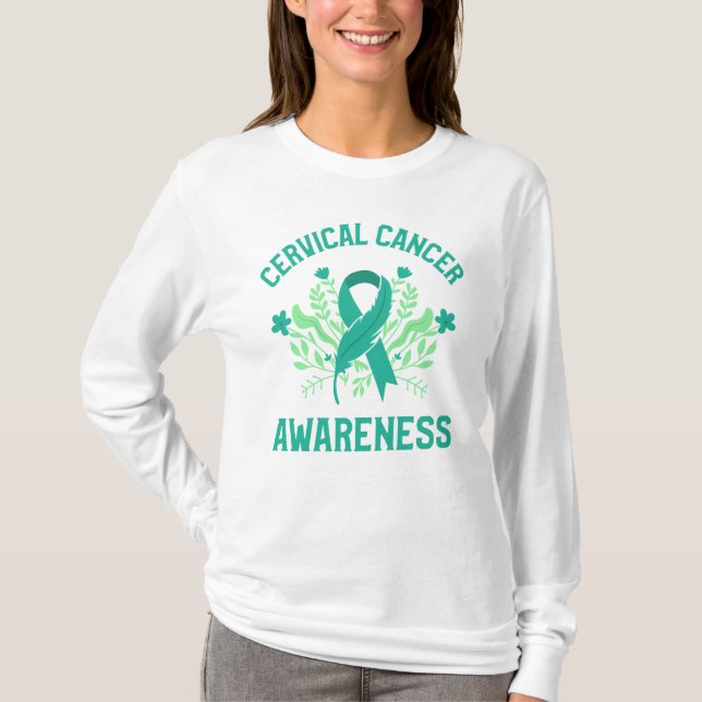 Camiseta Sensibilização para o Cancer Cervoso Fita Teal Flo (Frente)