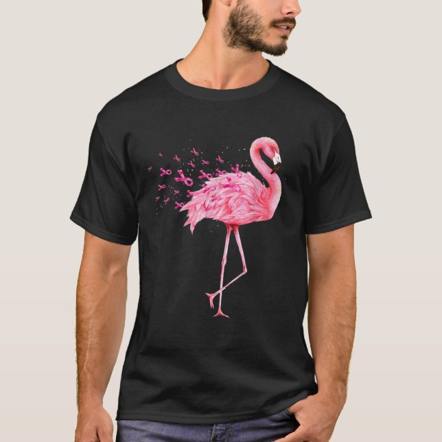 Camiseta Sensibilização para o Cancer de Fita Rosa Flamingo (Frente)