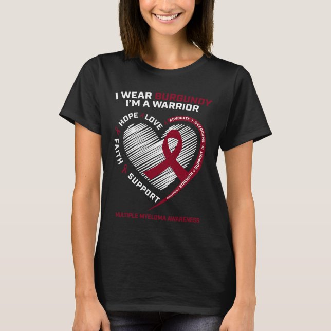 Camiseta Sensibilização para o Cancer Sanguíneo Borgonha Mú (Frente)