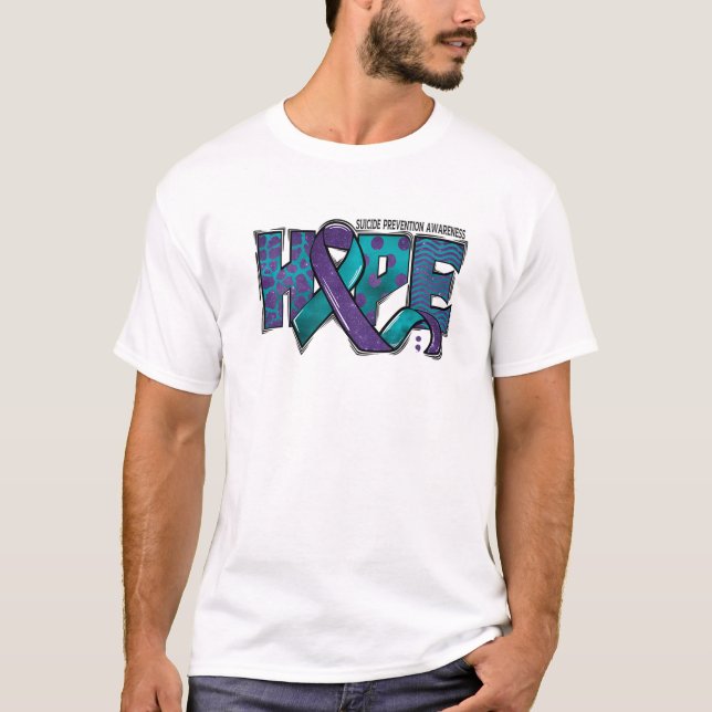 Camiseta Sensibilização Suicida, Roxo E Teal, Semicolão (Frente)