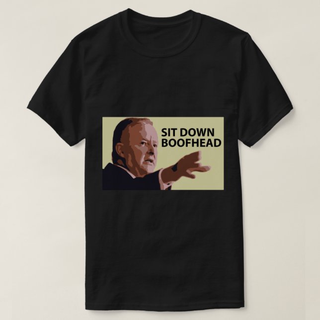 Camiseta Senta-te, cabeça de Anthony Albanês (Frente do Design)