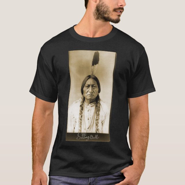 Camiseta Sentado Bull Lakota Chefe da Indigene People Signa (Frente)
