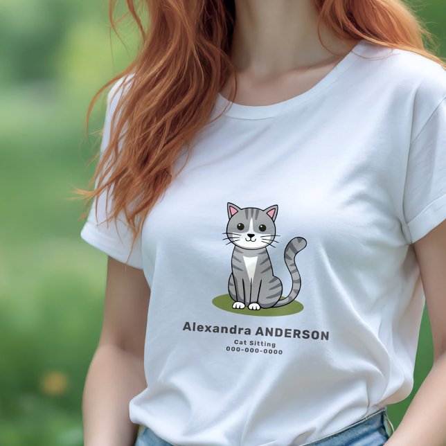 Camiseta Sentado de Gato de Cartoon (Cartoon Cat Sitting T-Shirt)