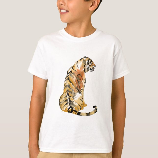 Camiseta Sentado de Tigre de Aquarela (Frente)