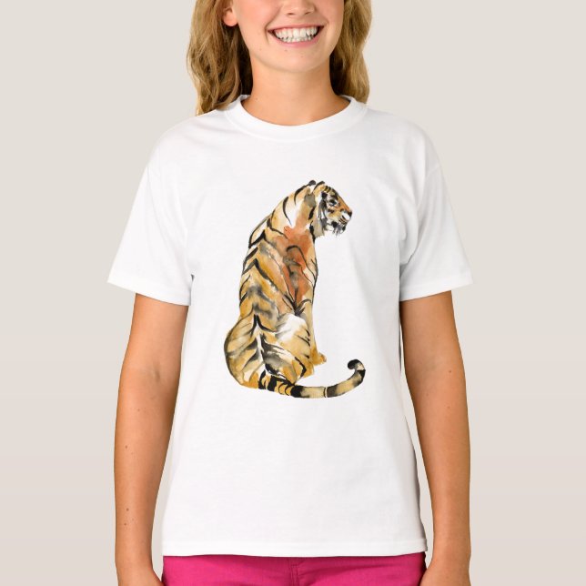 Camiseta Sentado de Tigre de Aquarela (Frente)