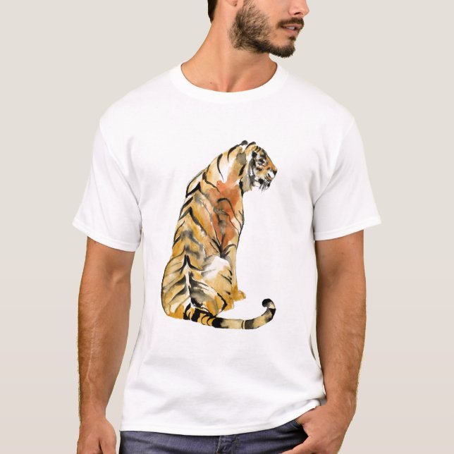 Camiseta Sentado de Tigre de Aquarela (Frente)