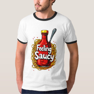 Camiseta Sentimento de Saucy - Impressão de Ketchup de Toma