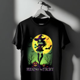 Camiseta Sentindo Bruxa de Halloween Cheio Morro de Lua