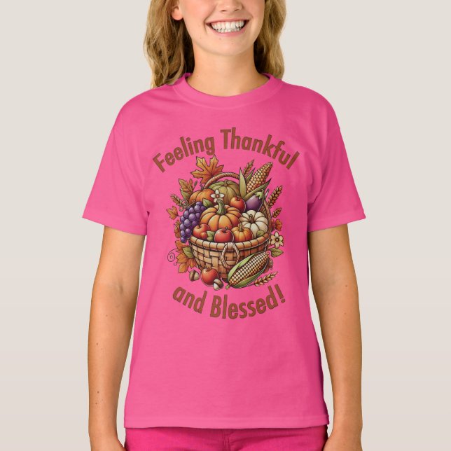 Camiseta Sentindo Gratidão e Bênçãos Cornucópia (Frente)