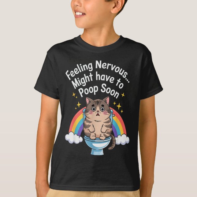 Camiseta Sentindo Nervoso Pode Precisar Cagar Logo Gato Eng (Frente)