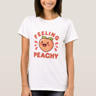 Camiseta Sentindo Pêssego Fruta Feliz Kawaii