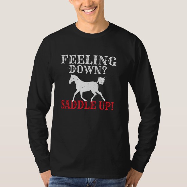 Camiseta Sentindo Saddle Para Cima Cavalo Andando (Frente)