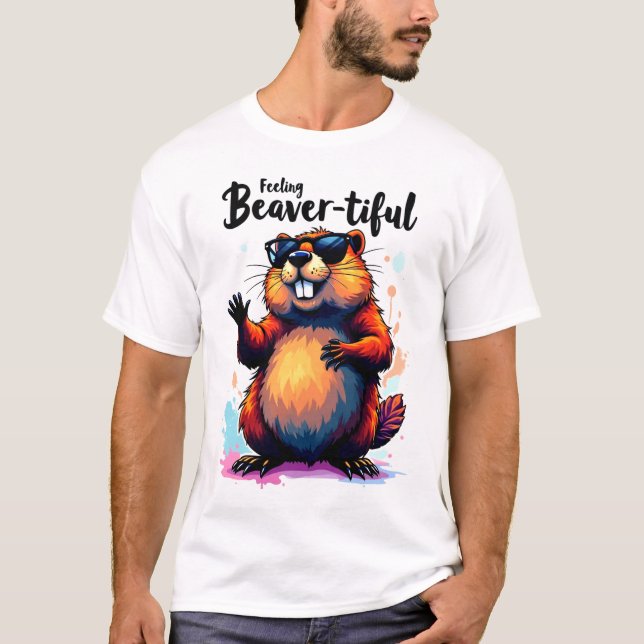 Camiseta Sentindo-se bonito - Gráfico engraçado do castor (Frente)